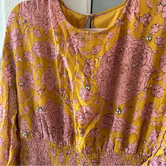 NWT ASOS Topshop Yellow Pink Floral Embellished Midi Dress - Picture 5 of 6